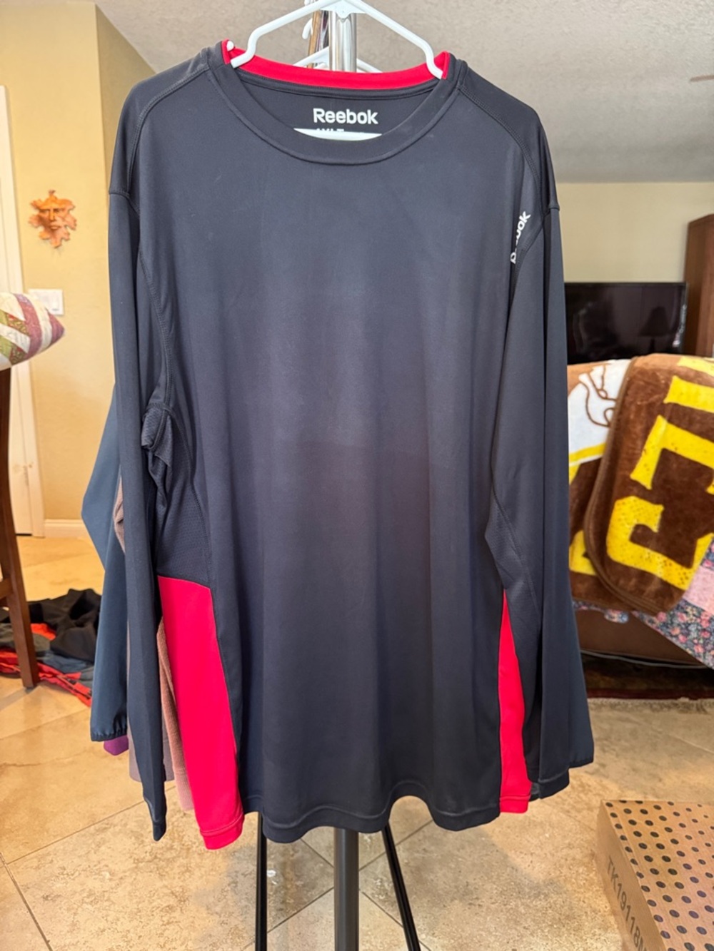 Reebok Black Long Sleeve Performance Top with Red Accents